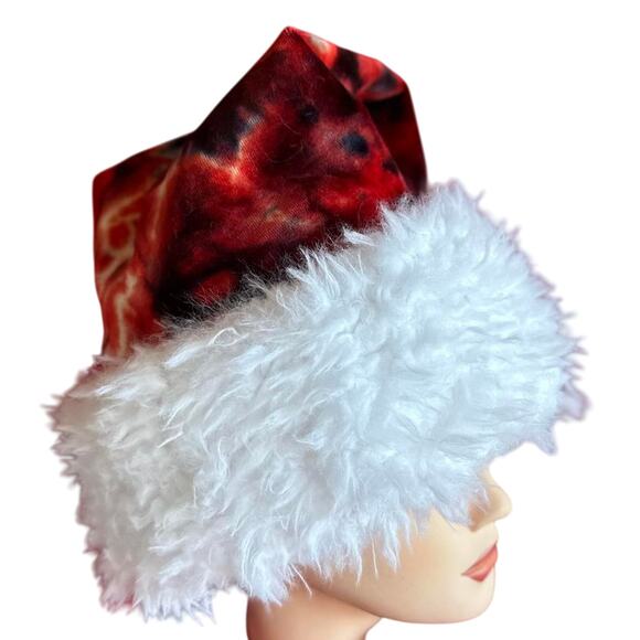 Handcrafted Santa Hat Tie Dye Hand Sewn Christmas Holiday Party Wear - Picture 5 of 7